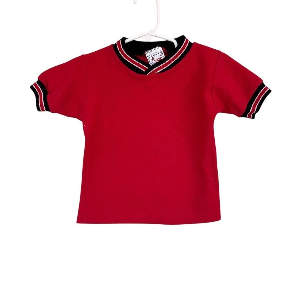 Lil Fan Kids Only T-Shirt Kids 24M Red Vintage Ringer Sporty V-Neck Cotton USA